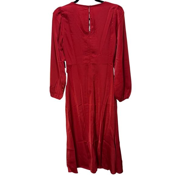 MILA MAE Satin Tie Neck Long Sleeve Midi Dress - Red Rust - Picture 4 of 6